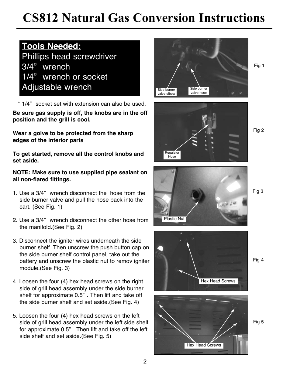 Cs812 natural gas conversion instructions | Sure Heat Tuscany CS812 Natural Gas Conversion Kit User Manual | Page 2 / 6