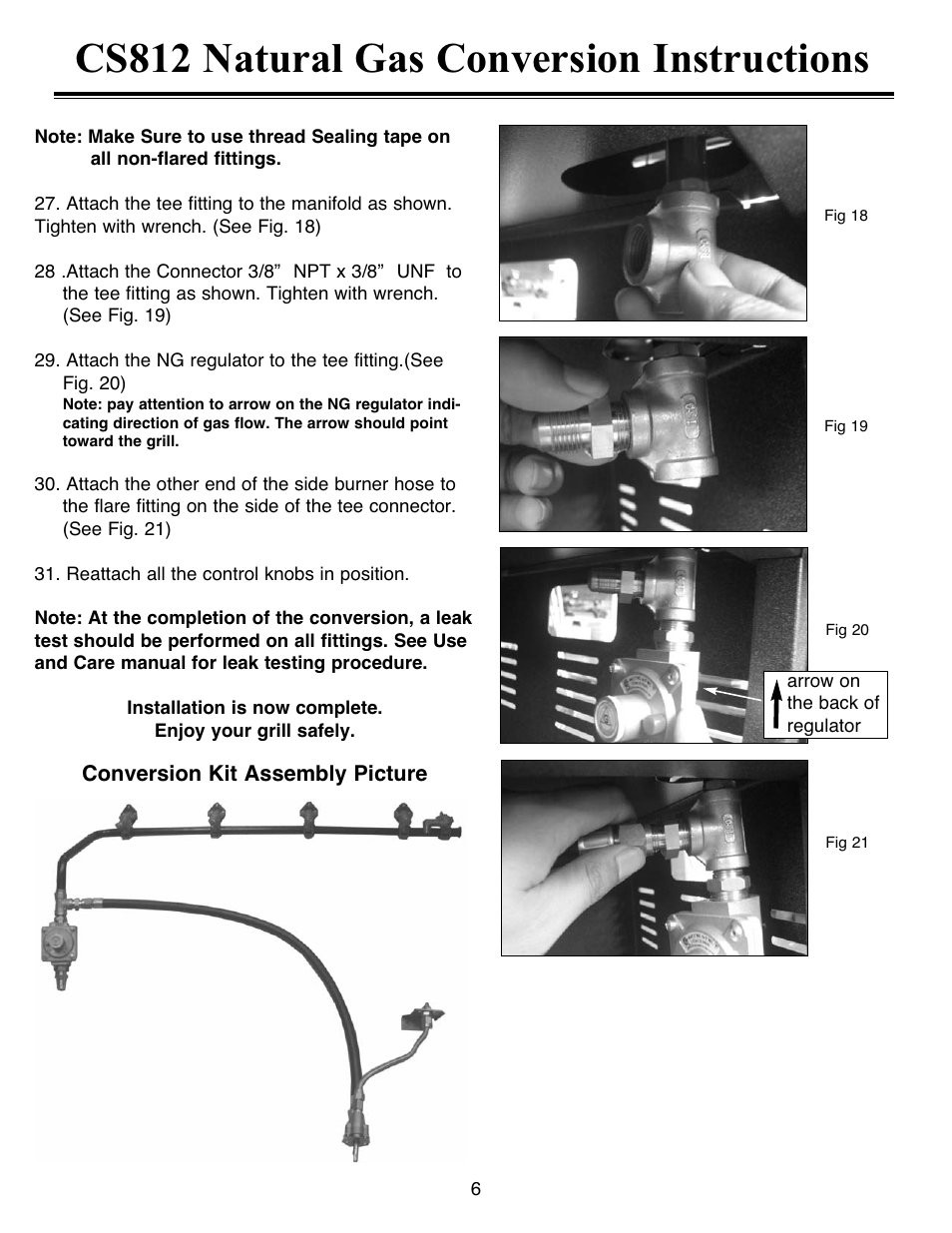 Cs812 natural gas conversion instructions | Sure Heat Tuscany CS812 Natural Gas Conversion Kit User Manual | Page 6 / 6