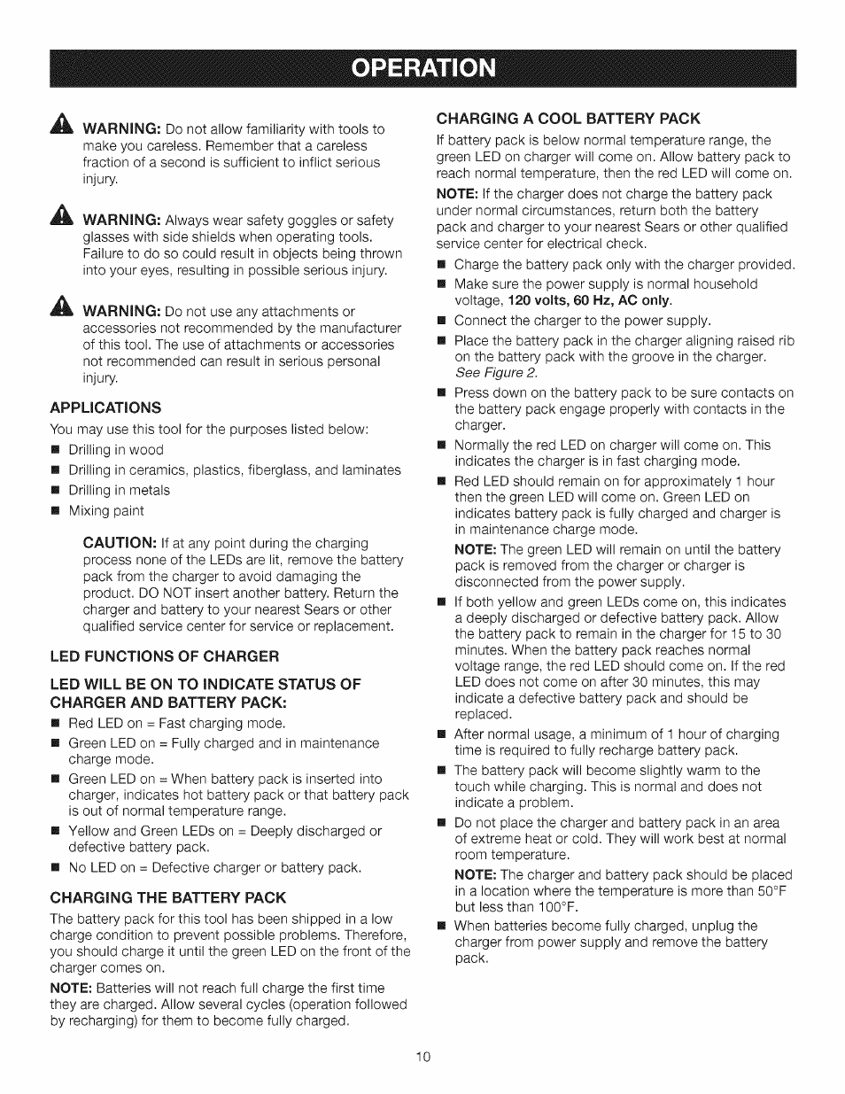 Operation | Craftsman 315.115510 User Manual | Page 10 / 18