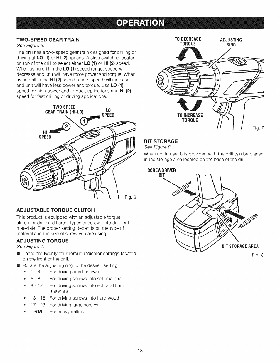 Operation | Craftsman 315.115510 User Manual | Page 13 / 18