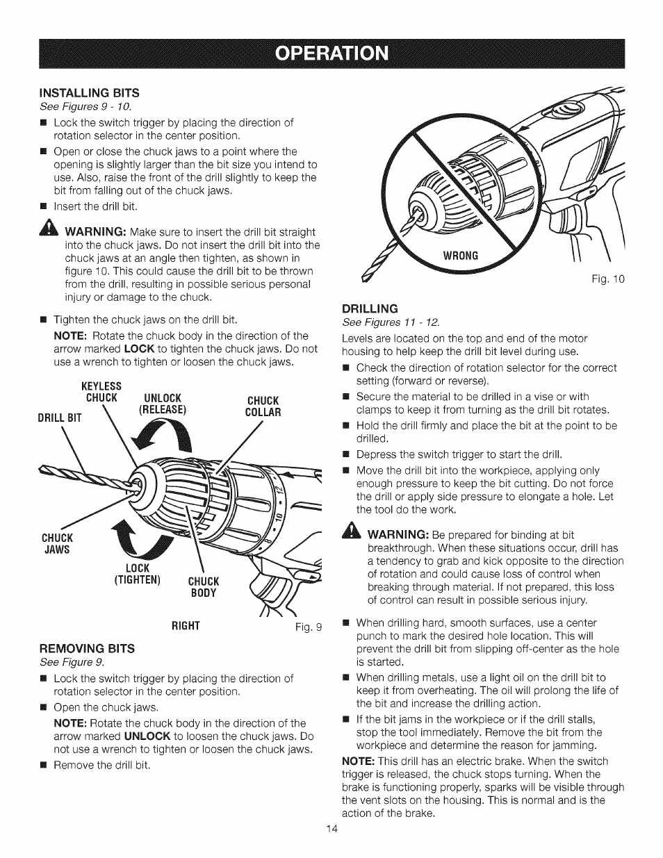 Operatio | Craftsman 315.115510 User Manual | Page 14 / 18