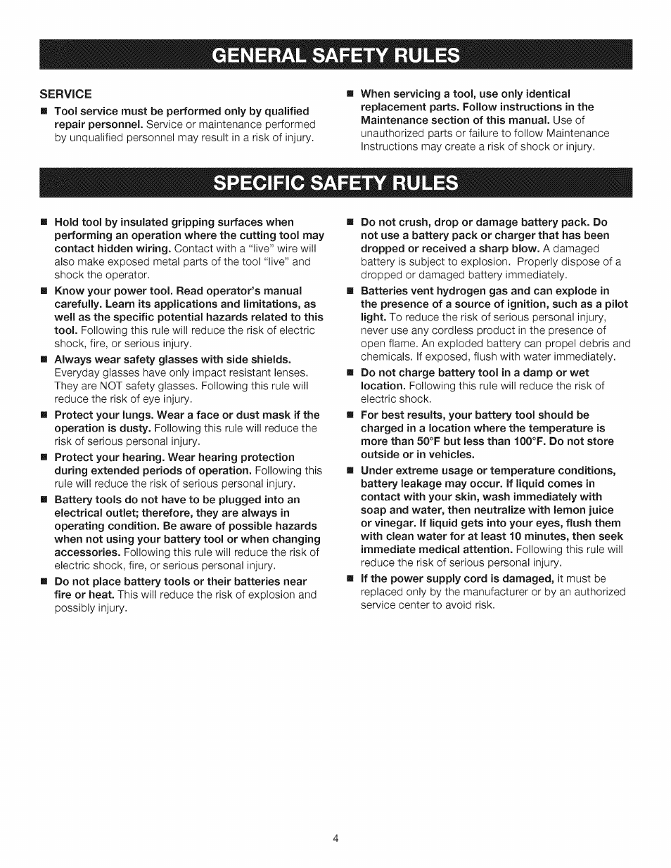 Specific safety rules, General safety rules | Craftsman 315.115510 User Manual | Page 4 / 18