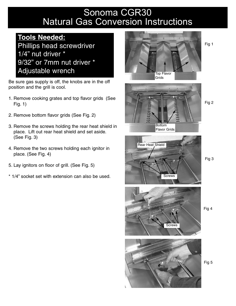 Sonoma cgr30 natural gas conversion instructions | Sure Heat Sonoma CGR30 Natural Gas Conversion Kit User Manual | Page 2 / 11