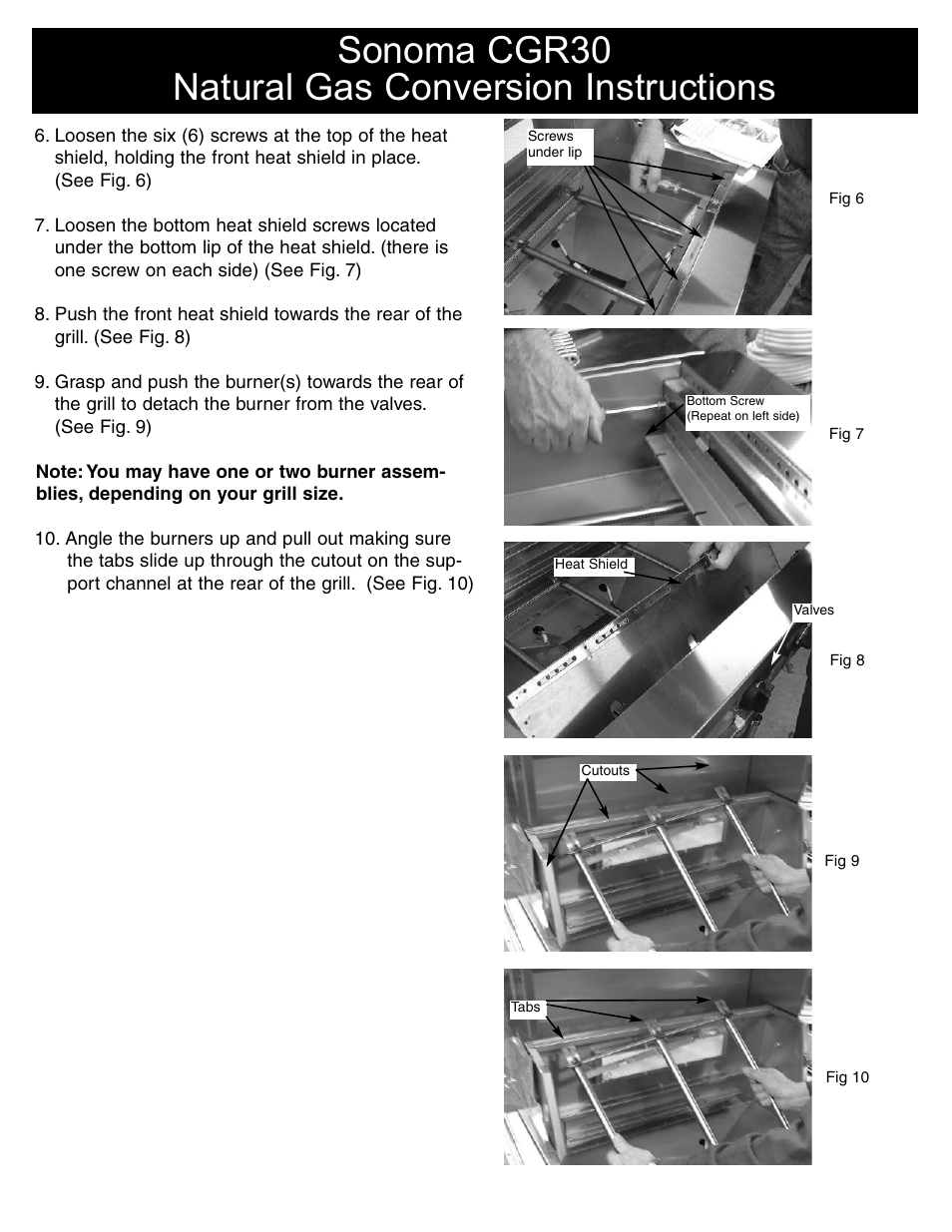 Sonoma cgr30 natural gas conversion instructions | Sure Heat Sonoma CGR30 Natural Gas Conversion Kit User Manual | Page 3 / 11