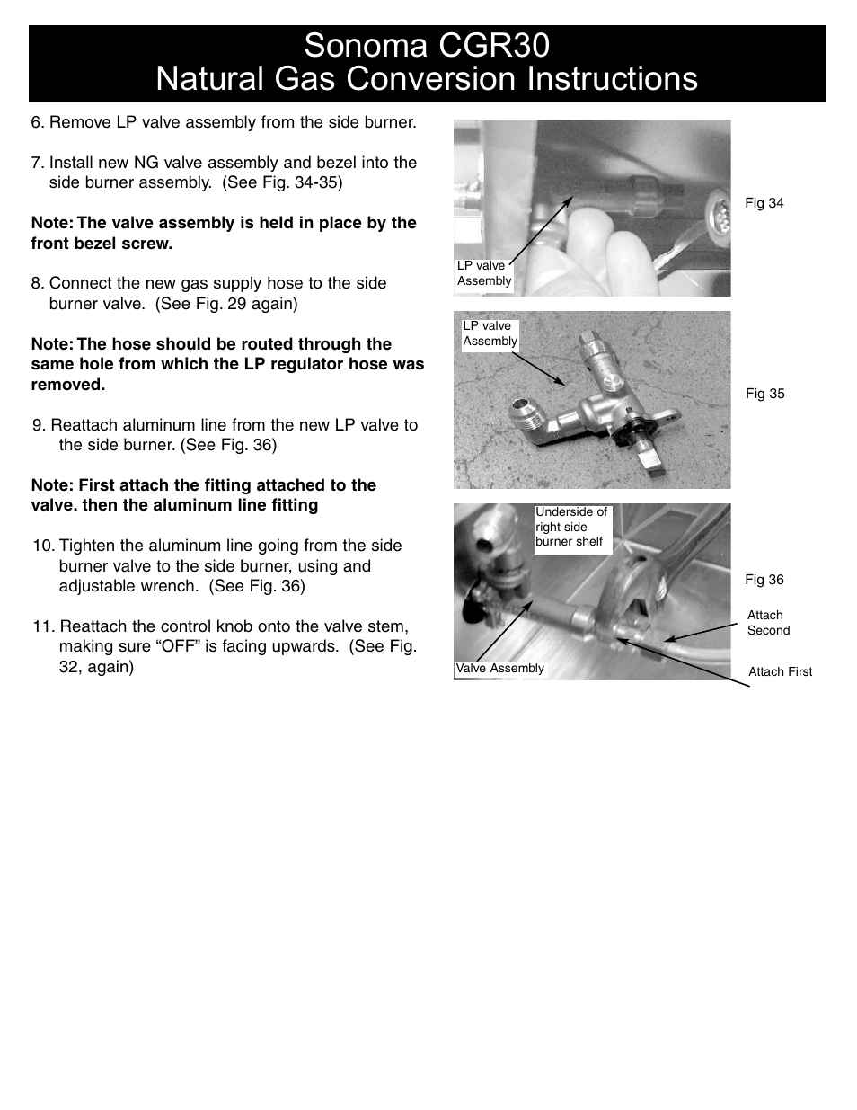 Sonoma cgr30 natural gas conversion instructions | Sure Heat Sonoma CGR30 Natural Gas Conversion Kit User Manual | Page 9 / 11