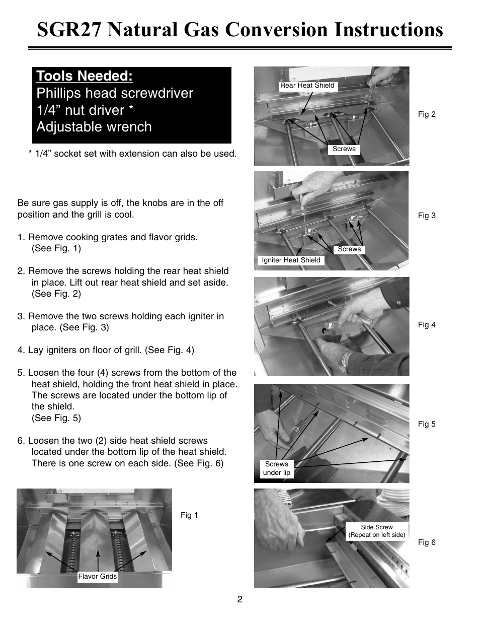 Sgr27 natural gas conversion instructions | Sure Heat Sonoma SGR27 Natural Gas Conversion Kit User Manual | Page 2 / 8