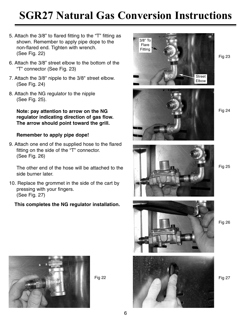 Sgr27 natural gas conversion instructions | Sure Heat Sonoma SGR27 Natural Gas Conversion Kit User Manual | Page 6 / 8