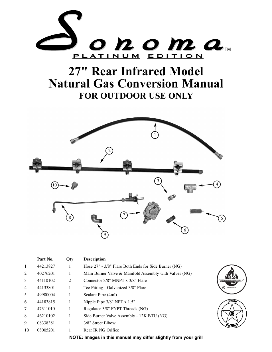 Sure Heat Sonoma SGIR27 Natural Gas Conversion Kit User Manual | 8 pages