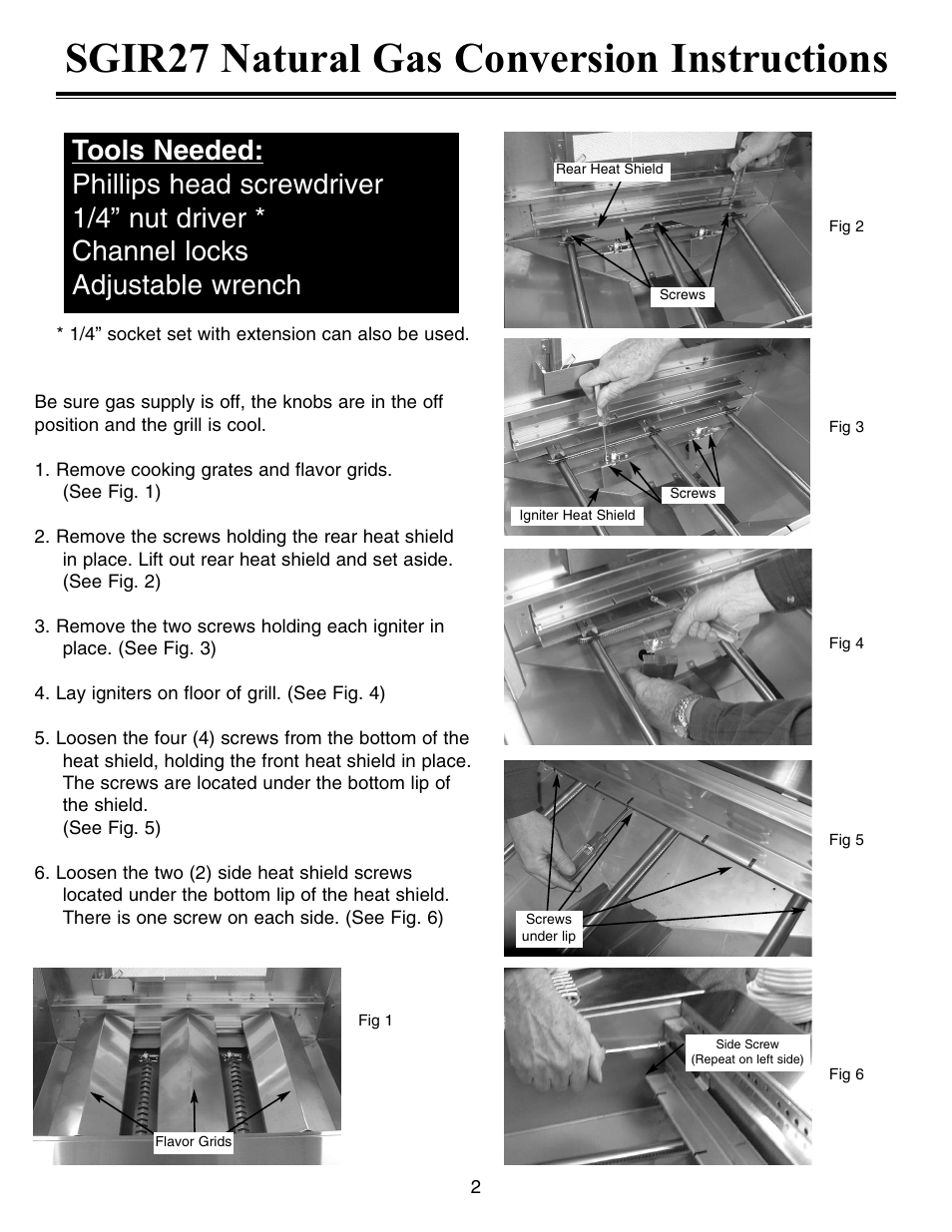 Sgir27 natural gas conversion instructions | Sure Heat Sonoma SGIR27 Natural Gas Conversion Kit User Manual | Page 2 / 8