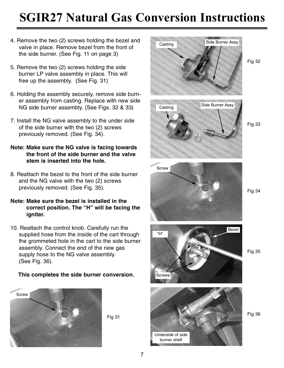 Sgir27 natural gas conversion instructions | Sure Heat Sonoma SGIR27 Natural Gas Conversion Kit User Manual | Page 7 / 8