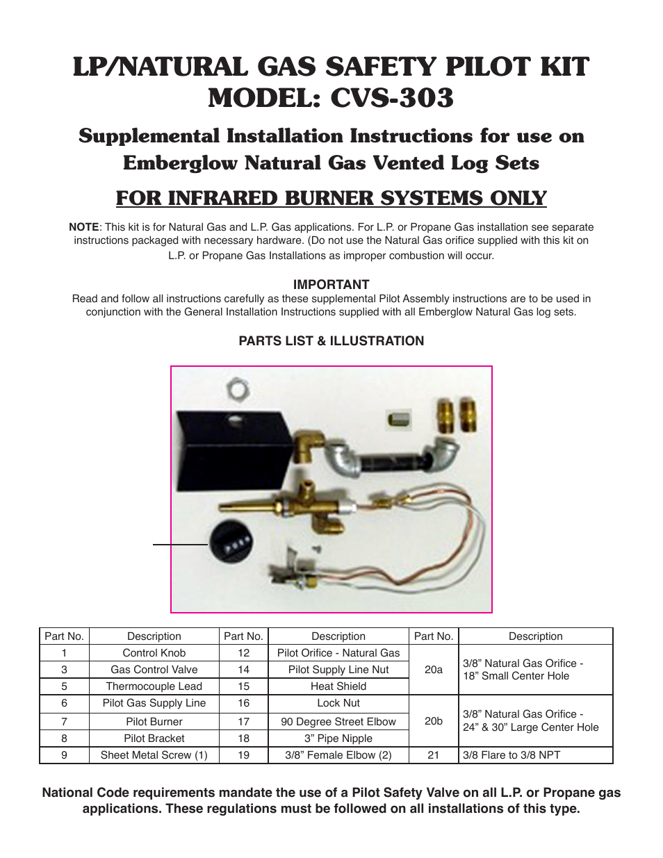 Sure Heat CVS303 Natural Gas Conversion Kit User Manual | 8 pages