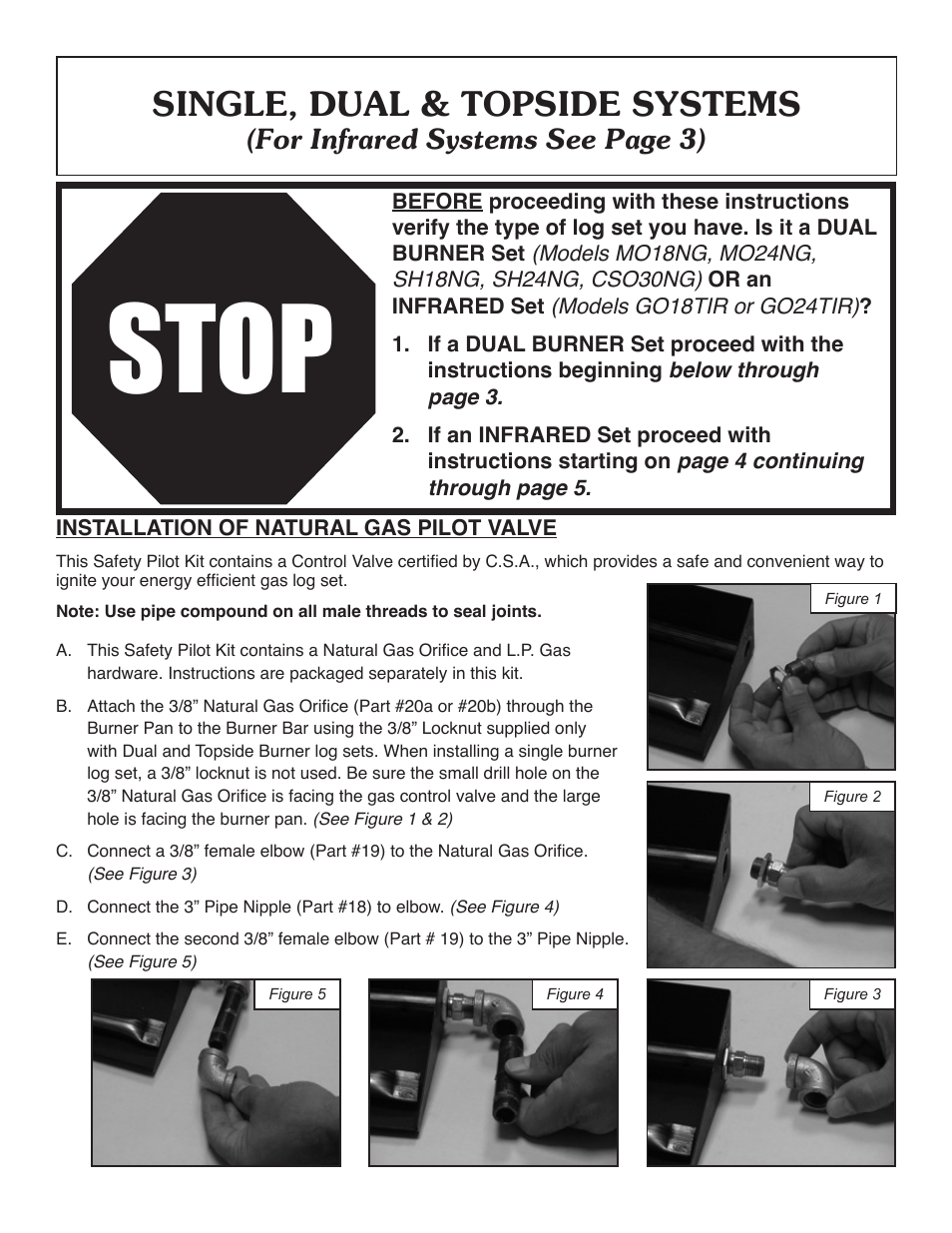 Stop, Single, dual & topside systems, For infrared systems see page 3) | Sure Heat CVS303 Natural Gas Conversion Kit User Manual | Page 2 / 8