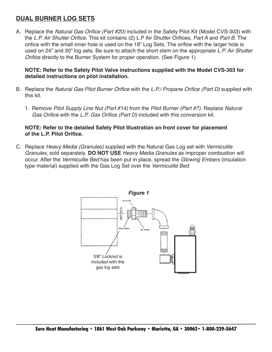 Sure Heat CVS303 LP Conversion User Manual | Page 2 / 4