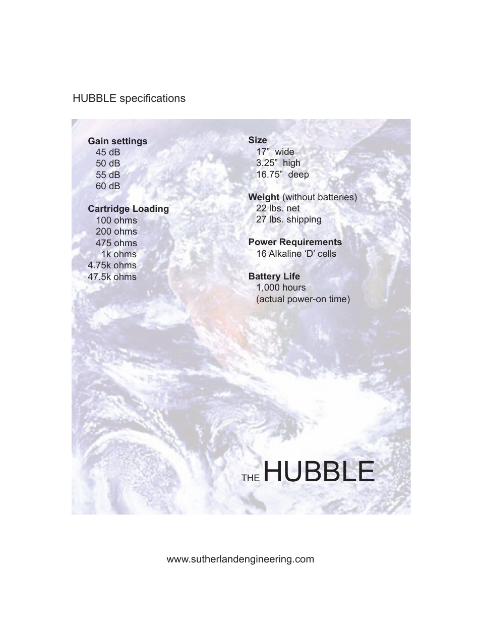 Hubble | Sutherland Hubble User Manual | Page 8 / 8