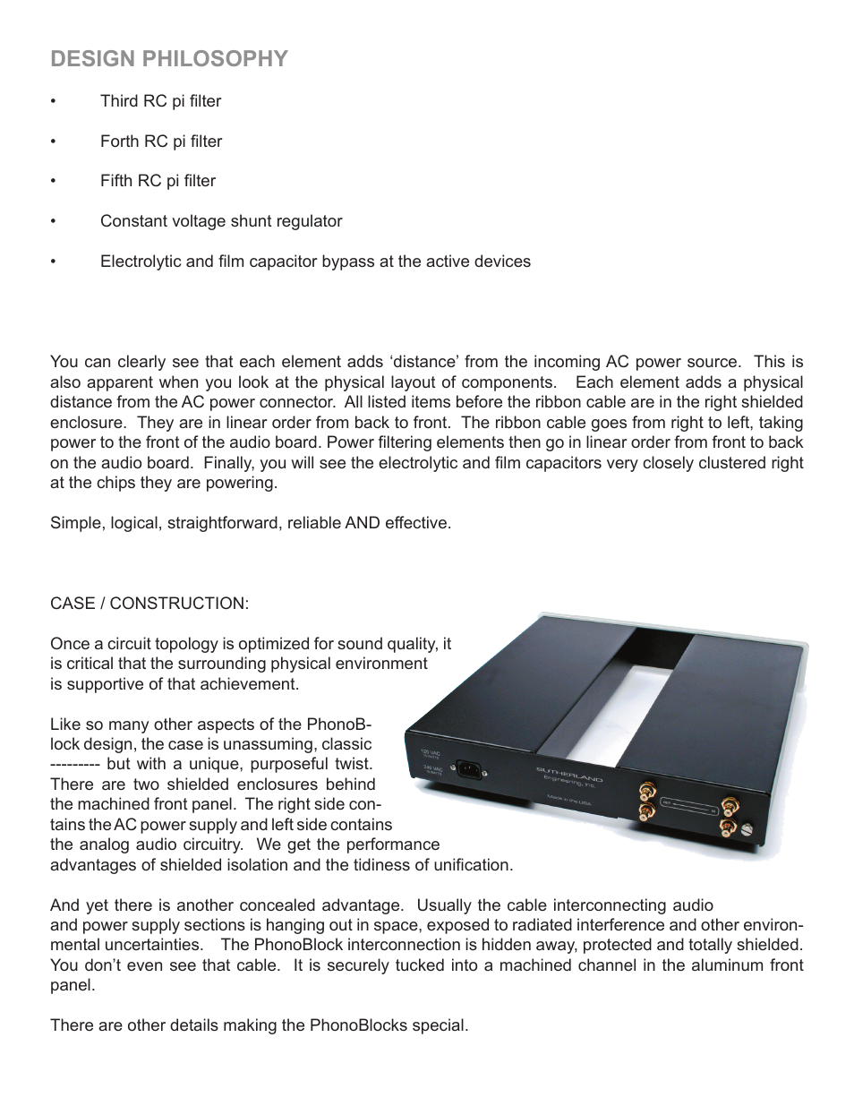 Design philosophy | Sutherland PhonoBlock User Manual | Page 5 / 9