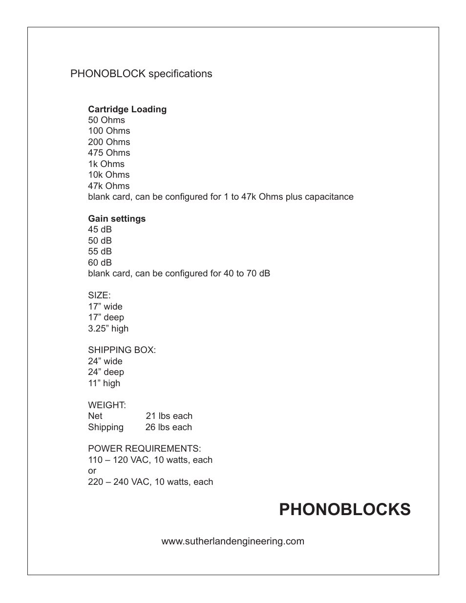 Phonoblocks | Sutherland PhonoBlock User Manual | Page 9 / 9