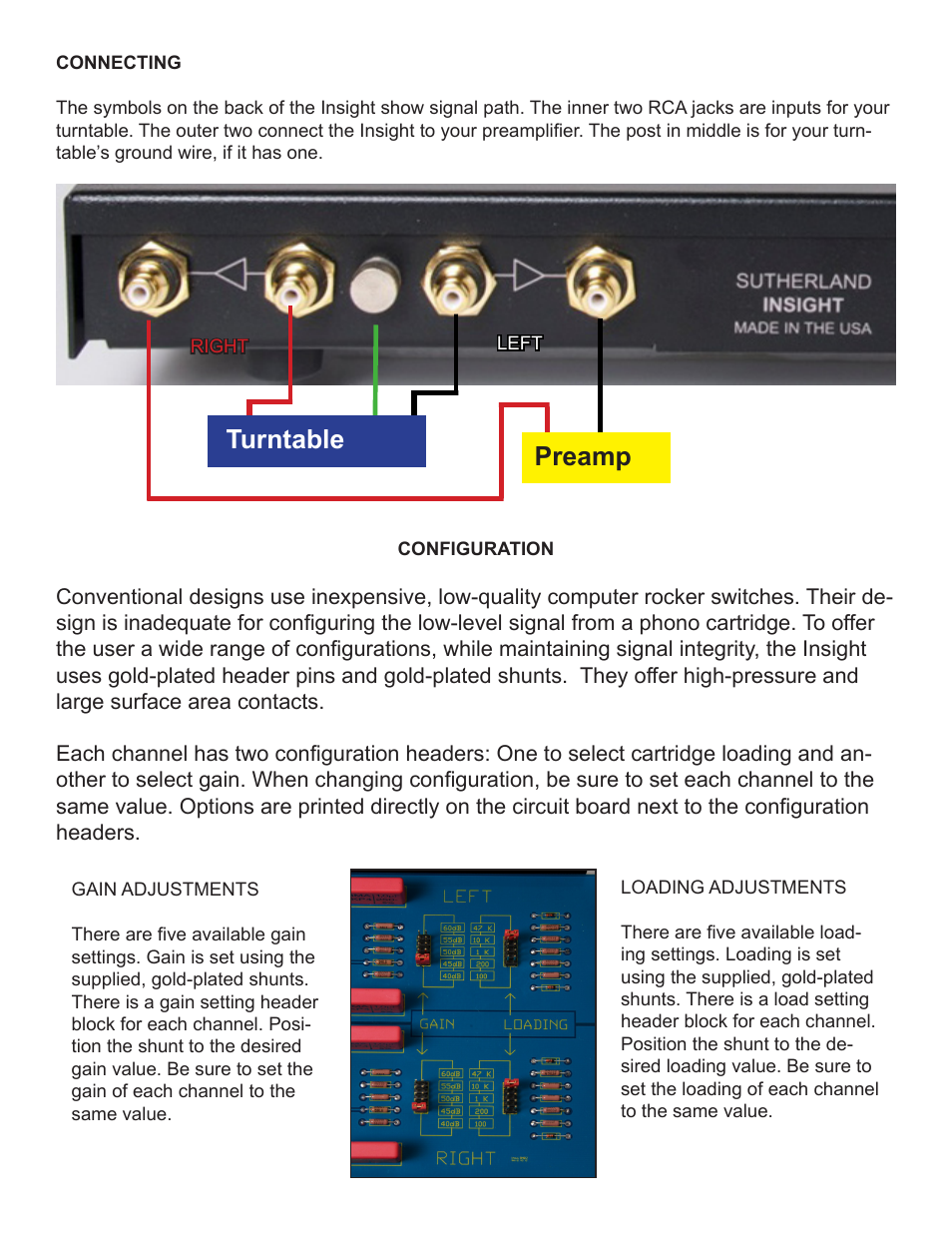 Turntable, Preamp | Sutherland Insight User Manual | Page 3 / 4