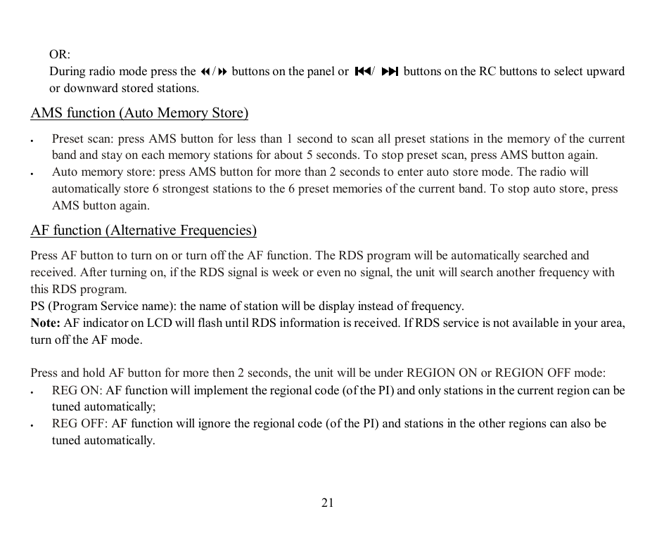 Af function (alternative frequencies) | Hyundai H-CMD7082 User Manual | Page 21 / 83