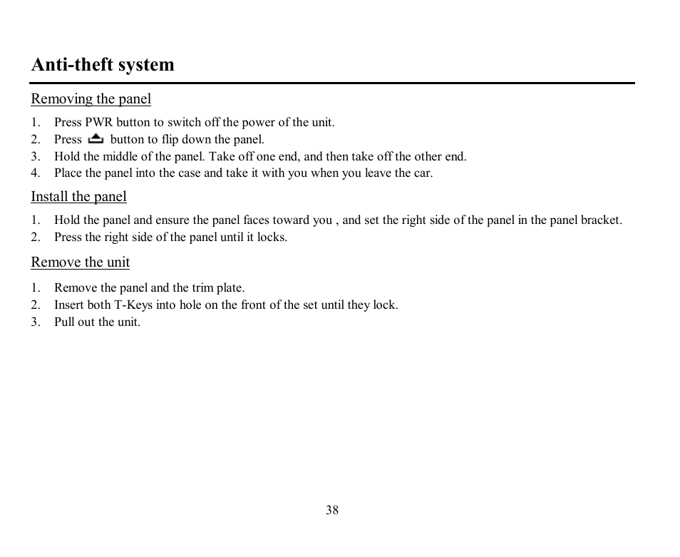 Anti-theft system | Hyundai H-CMD7082 User Manual | Page 38 / 83