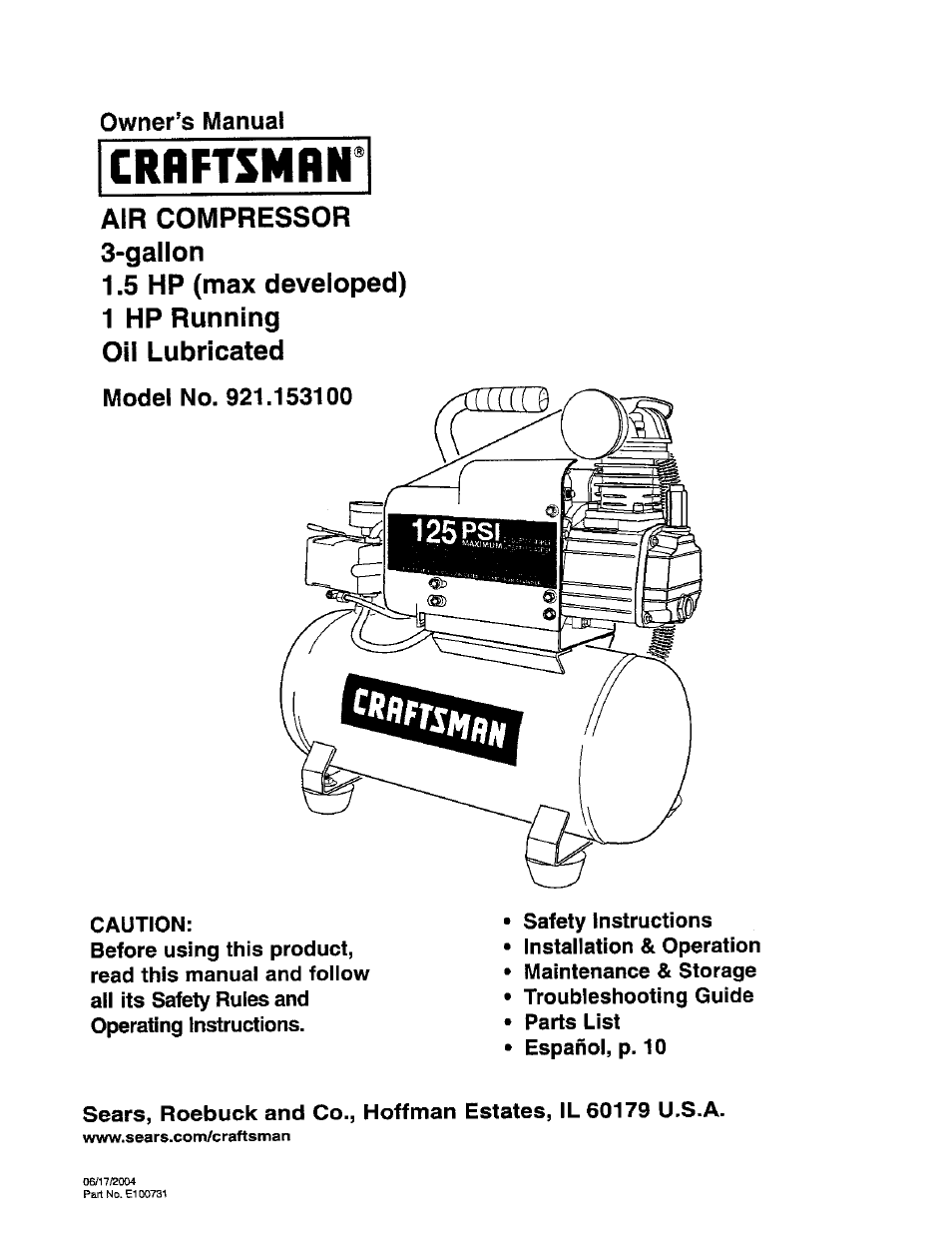 Craftsman 921.153100 User Manual | 20 pages