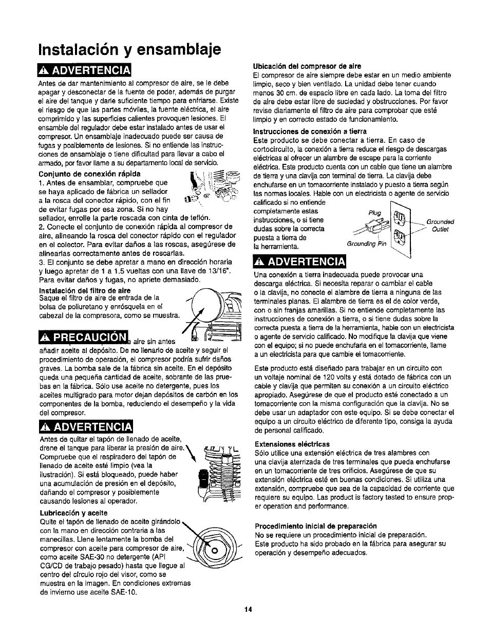 Instalación y ensamblaje, A advertencia, A precaucion | Craftsman 921.153100 User Manual | Page 16 / 20