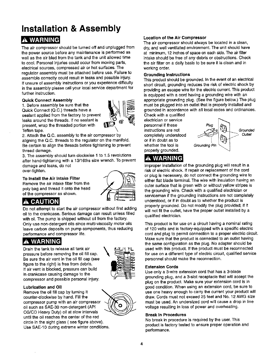 Installation & assembly, Installation & assembiy, A warning | A caution | Craftsman 921.153100 User Manual | Page 6 / 20