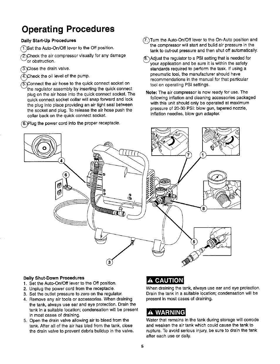 Operating procedures, A caution, A warning | Craftsman 921.153100 User Manual | Page 7 / 20