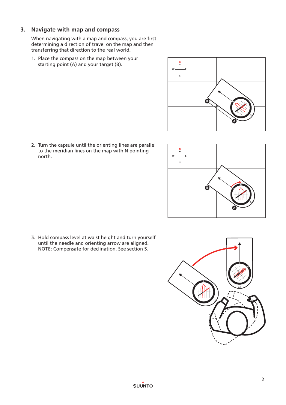 Navigate with map and compass | SUUNTO M-3 GLOBAL User Manual | Page 2 / 5