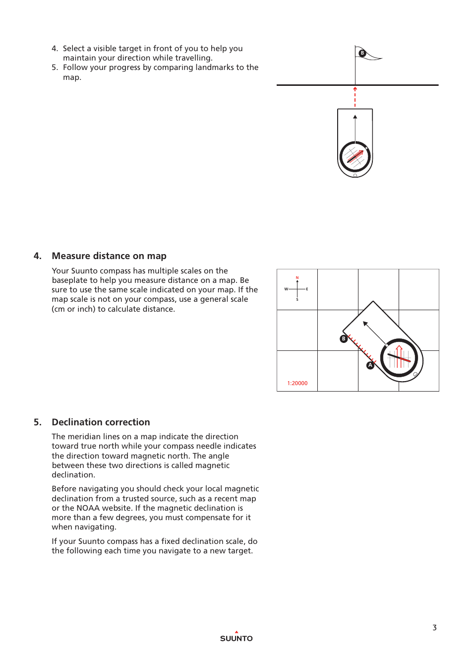 Measure distance on map, Declination correction | SUUNTO M-3 GLOBAL User Manual | Page 3 / 5