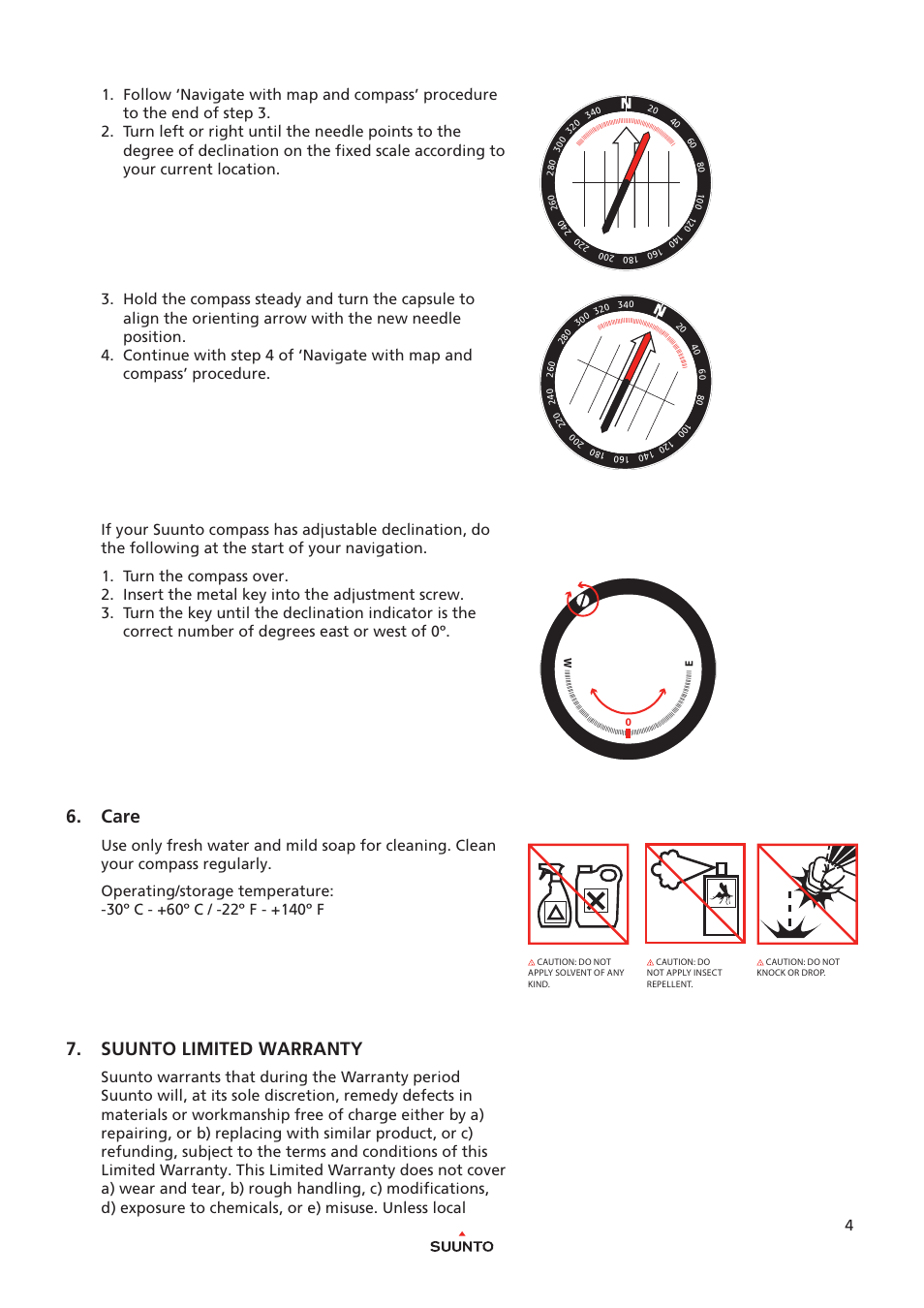 Care, Suunto limited warranty | SUUNTO M-3 GLOBAL User Manual | Page 4 / 5