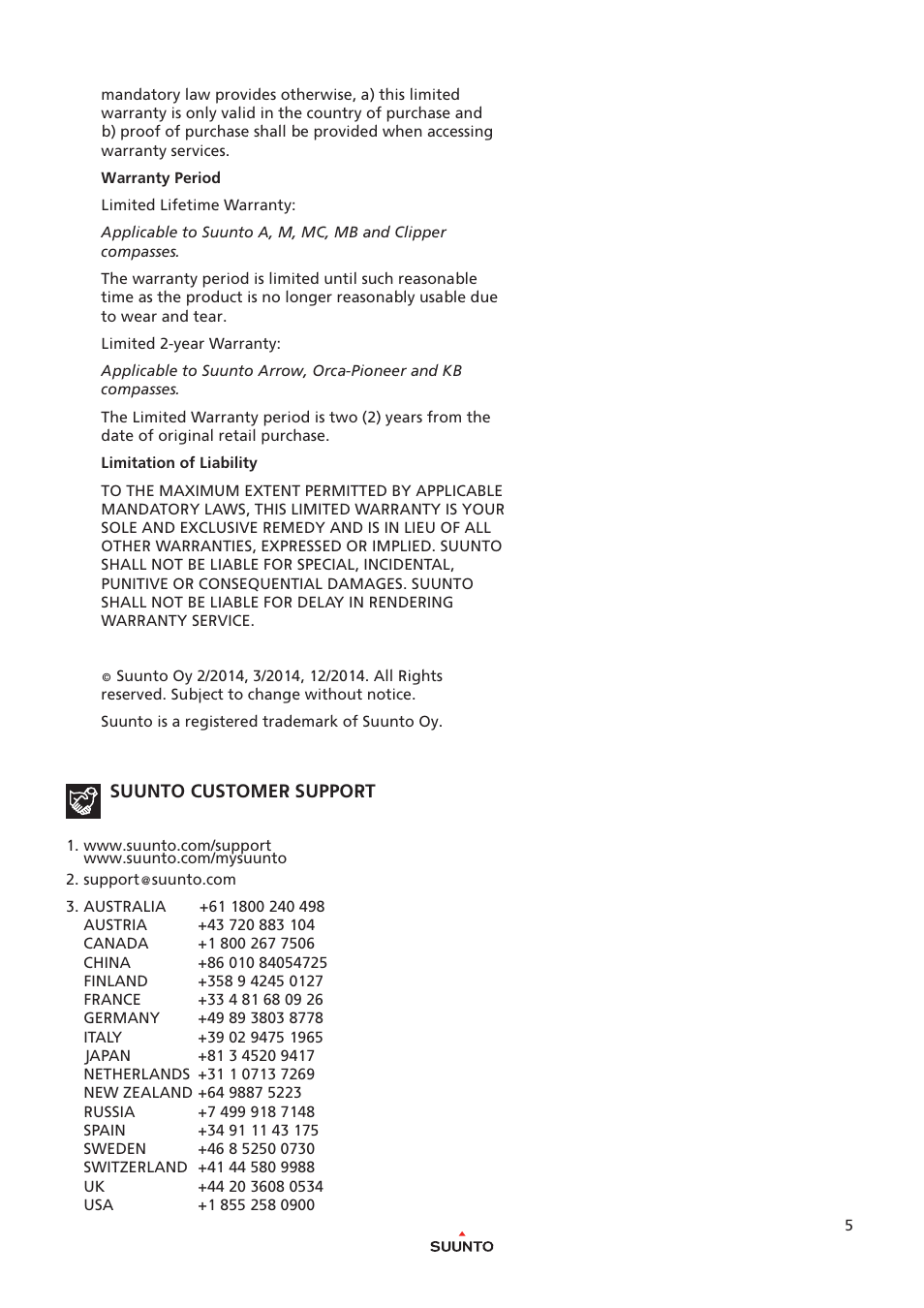 SUUNTO M-3 GLOBAL User Manual | Page 5 / 5