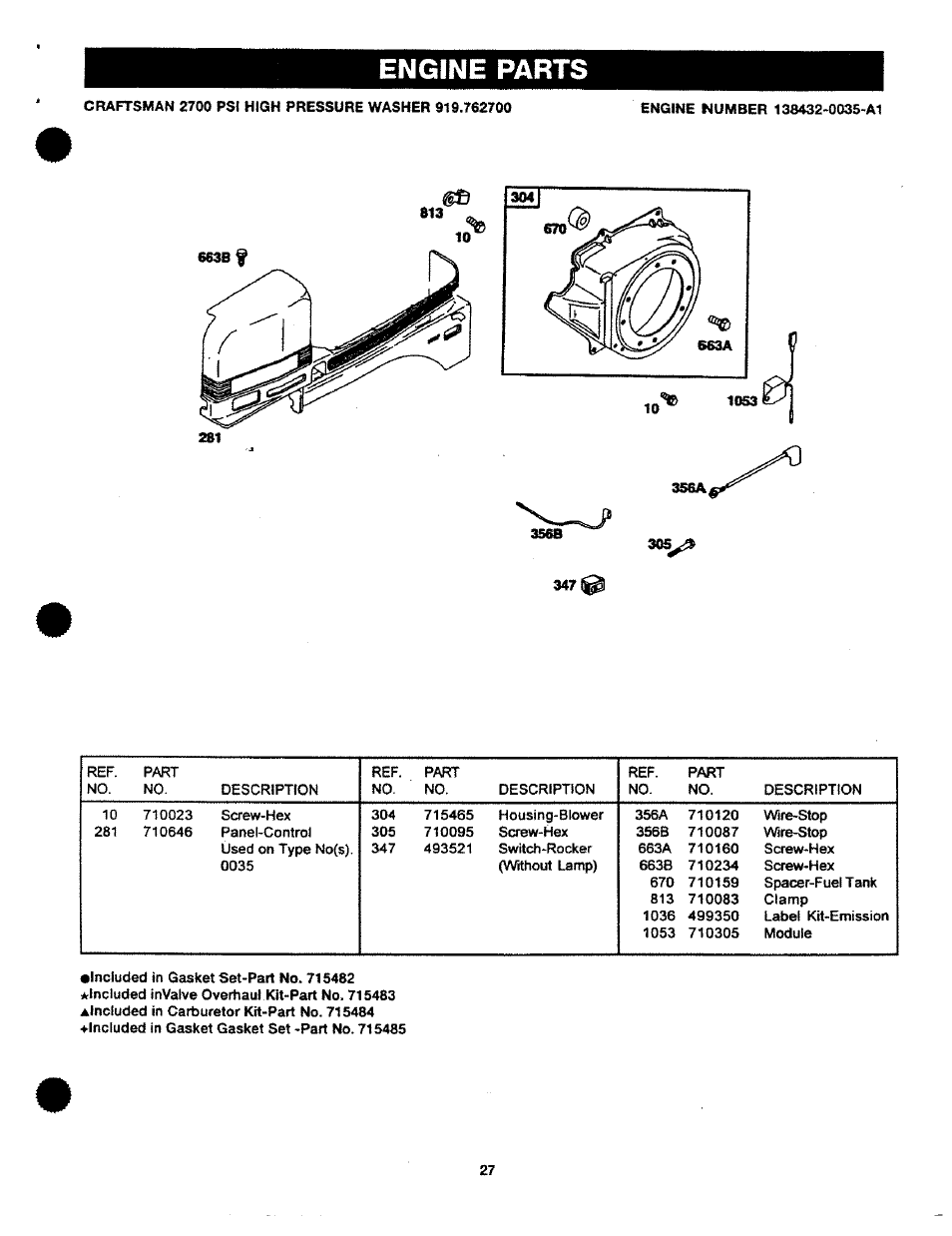 Engine parts | Craftsman 919.762700 User Manual | Page 27 / 34