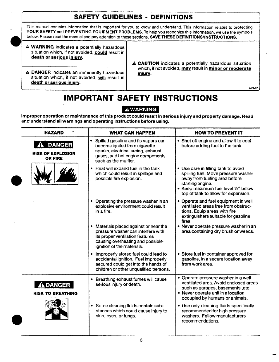 Important safety instructions, Awarning, Safety guidelines - definitions | Craftsman 919.762700 User Manual | Page 3 / 34