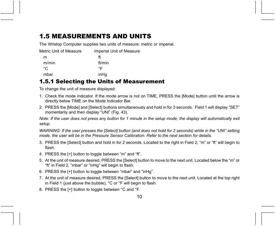 5 measurements and units, 1 selecting the units of measurement | SUUNTO X-Lander User Manual | Page 10 / 380