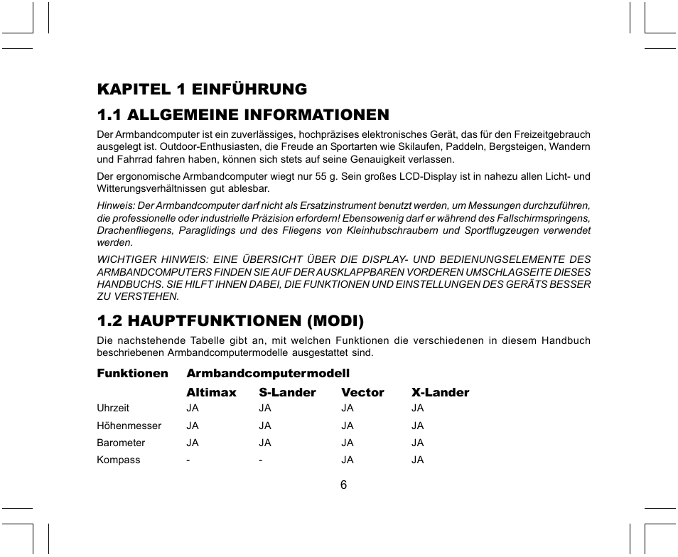 Kapitel 1 einführung 1.1 allgemeine informationen, 2 hauptfunktionen (modi) | SUUNTO X-Lander User Manual | Page 100 / 380