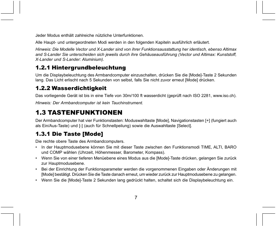 3 tastenfunktionen, 1 hintergrundbeleuchtung, 2 wasserdichtigkeit | 1 die taste [mode | SUUNTO X-Lander User Manual | Page 101 / 380