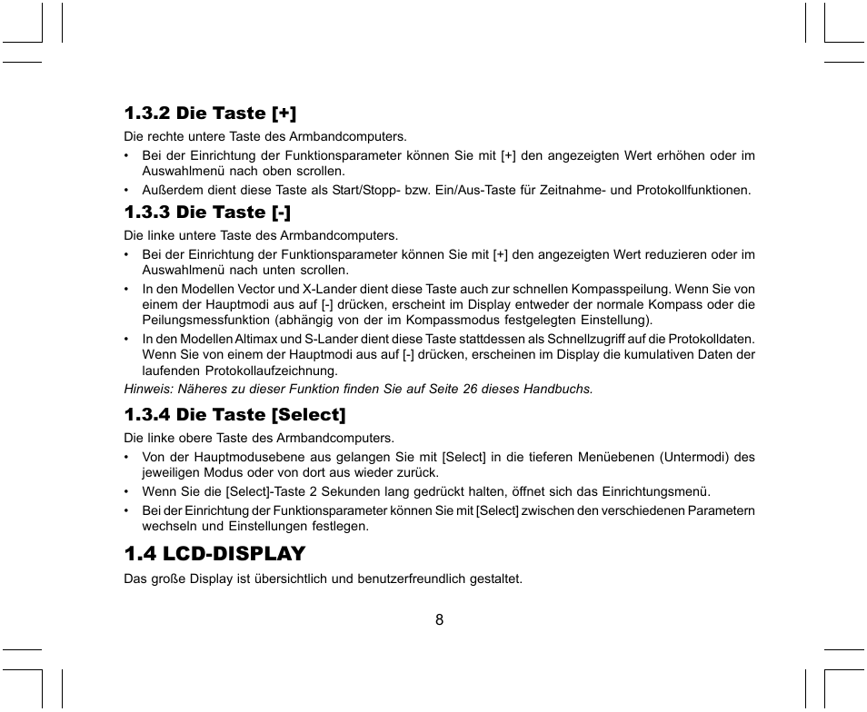 4 lcd-display, 2 die taste, 3 die taste | 4 die taste [select | SUUNTO X-Lander User Manual | Page 102 / 380