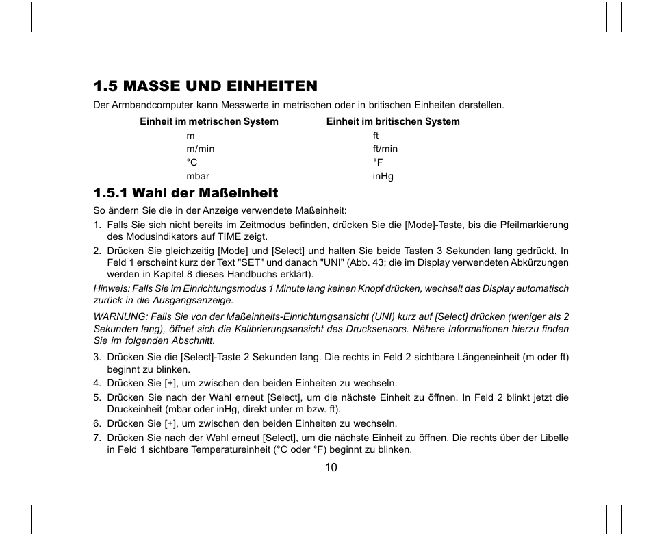 5 masse und einheiten, 1 wahl der maßeinheit | SUUNTO X-Lander User Manual | Page 104 / 380