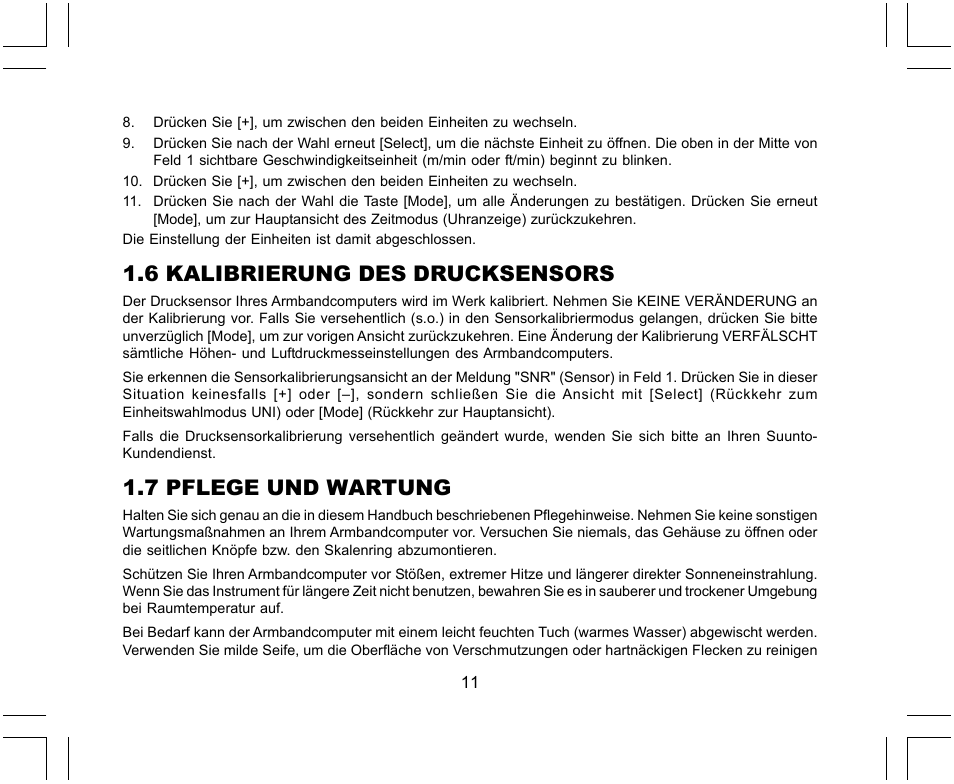 6 kalibrierung des drucksensors, 7 pflege und wartung | SUUNTO X-Lander User Manual | Page 105 / 380