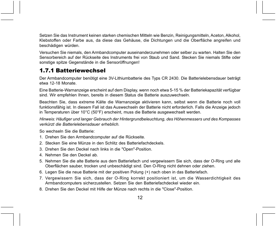 1 batteriewechsel | SUUNTO X-Lander User Manual | Page 106 / 380