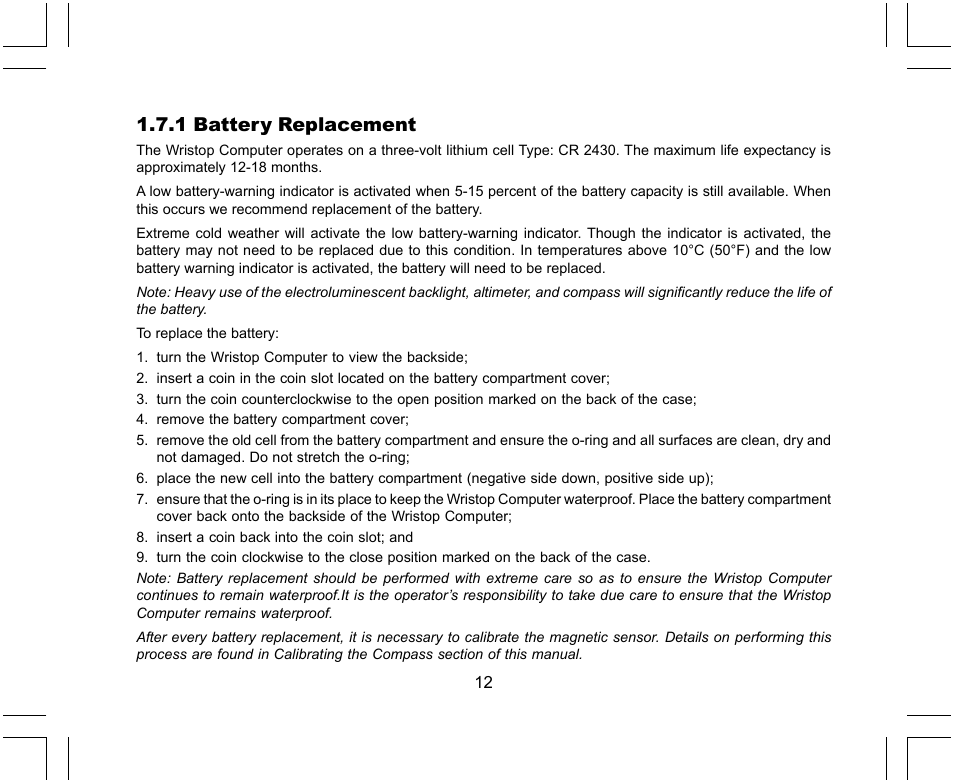 1 battery replacement | SUUNTO X-Lander User Manual | Page 12 / 380