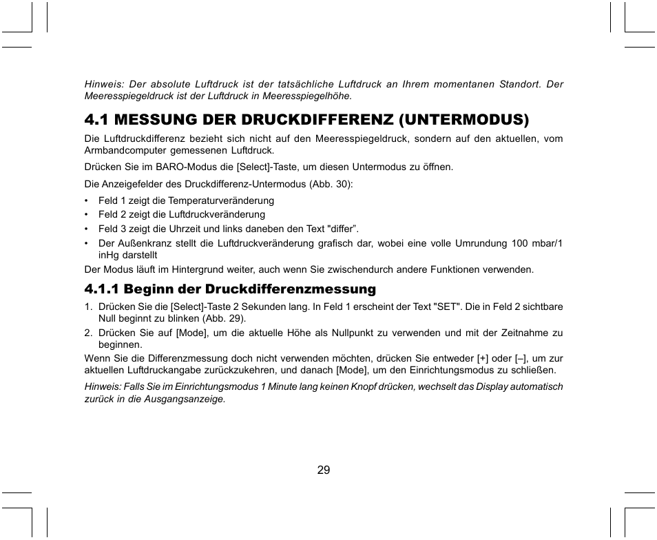 1 messung der druckdifferenz (untermodus), 1 beginn der druckdifferenzmessung | SUUNTO X-Lander User Manual | Page 123 / 380