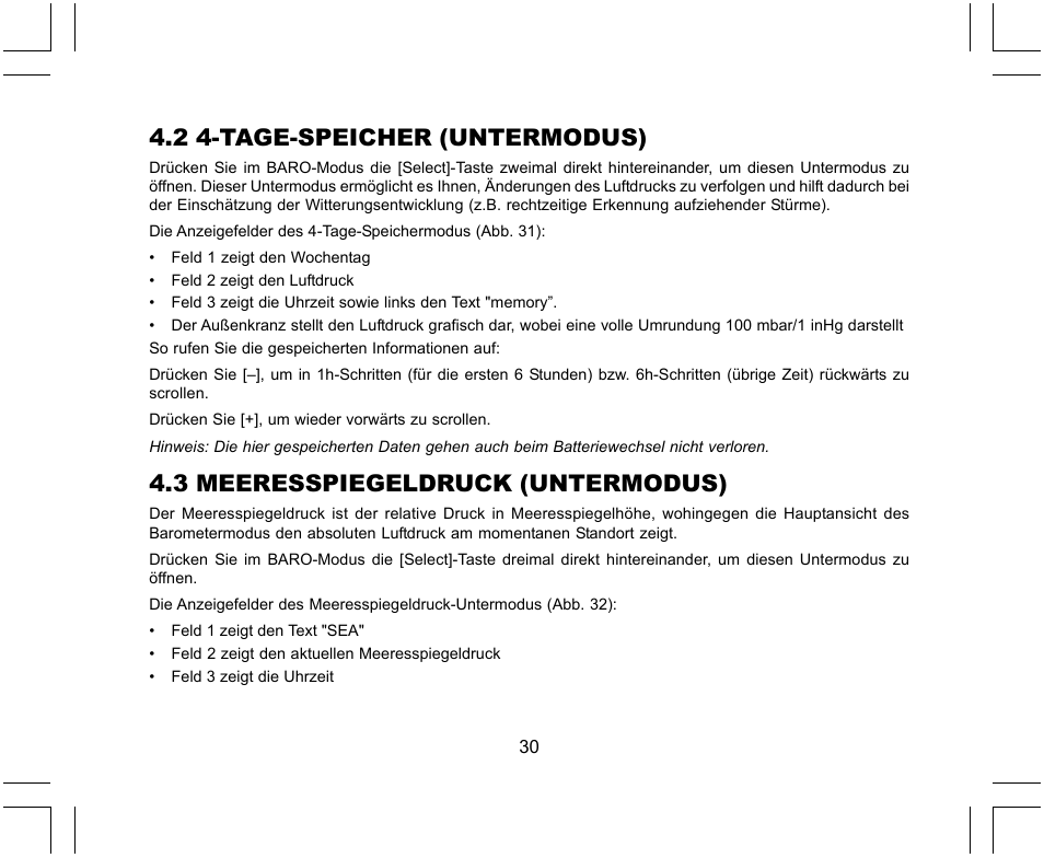 2 4-tage-speicher (untermodus), 3 meeresspiegeldruck (untermodus) | SUUNTO X-Lander User Manual | Page 124 / 380