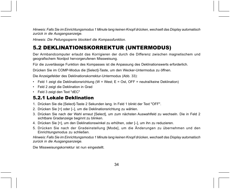 2 deklinationskorrektur (untermodus), 1 lokale deklination | SUUNTO X-Lander User Manual | Page 128 / 380