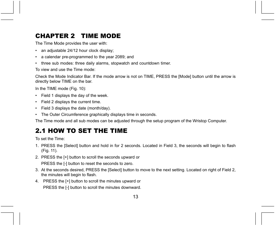 Chapter 2 time mode, 1 how to set the time | SUUNTO X-Lander User Manual | Page 13 / 380