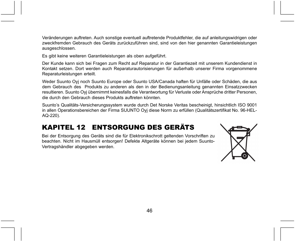 Kapitel 12 entsorgung des geräts | SUUNTO X-Lander User Manual | Page 140 / 380