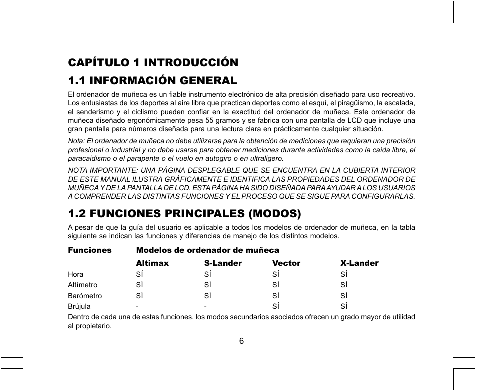 Capítulo 1 introducción 1.1 información general, 2 funciones principales (modos) | SUUNTO X-Lander User Manual | Page 146 / 380