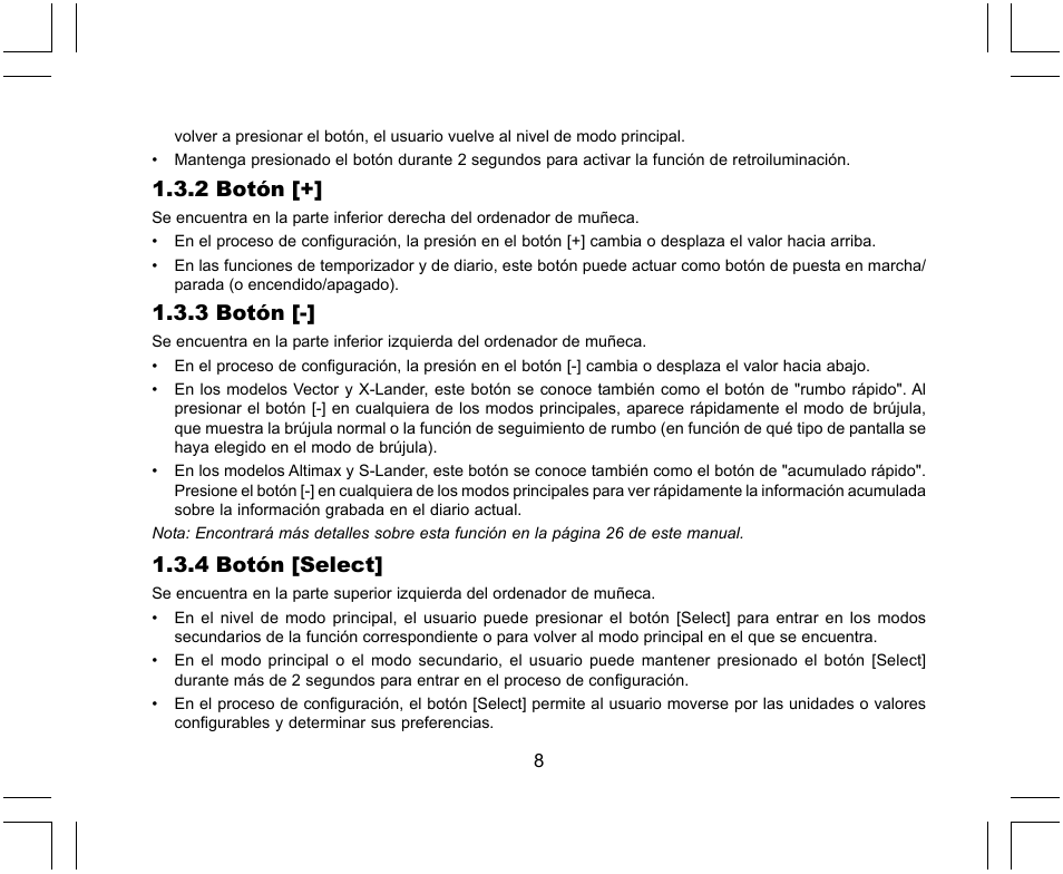 2 botón, 3 botón, 4 botón [select | SUUNTO X-Lander User Manual | Page 148 / 380