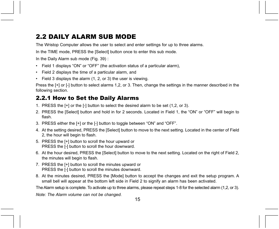 2 daily alarm sub mode, 1 how to set the daily alarms | SUUNTO X-Lander User Manual | Page 15 / 380