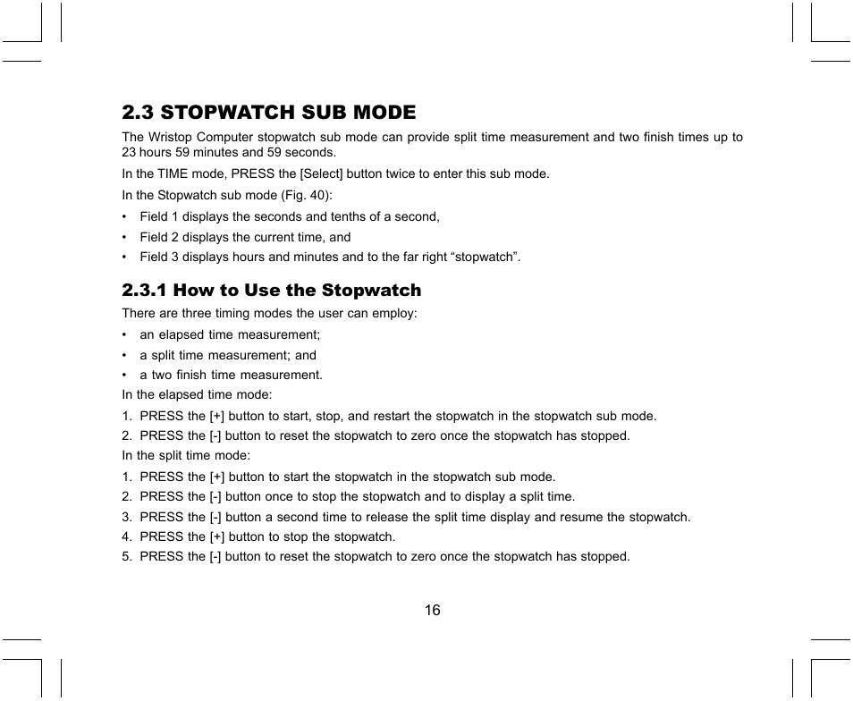 3 stopwatch sub mode | SUUNTO X-Lander User Manual | Page 16 / 380